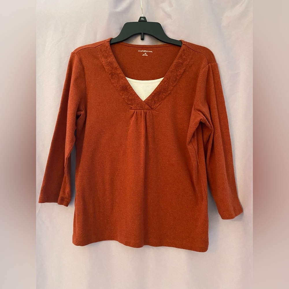 Autumn orange three quarter sleeve top